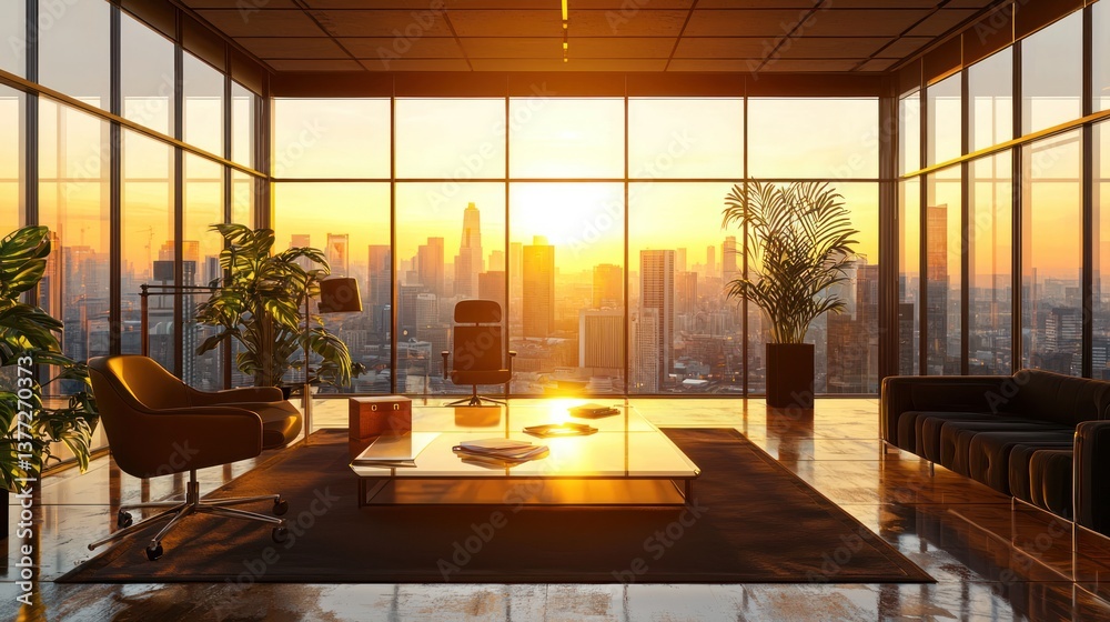 CEO working in a modern high-rise office. CEO working in a modern high-rise office.