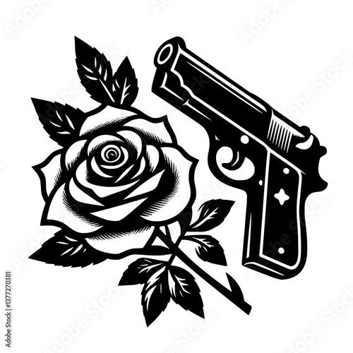 "Beauty & Power Combined"

A stunning fusion of a rose and pistol, symbolizing passion and strength. Perfect for tattoos, merch, and digital art.
