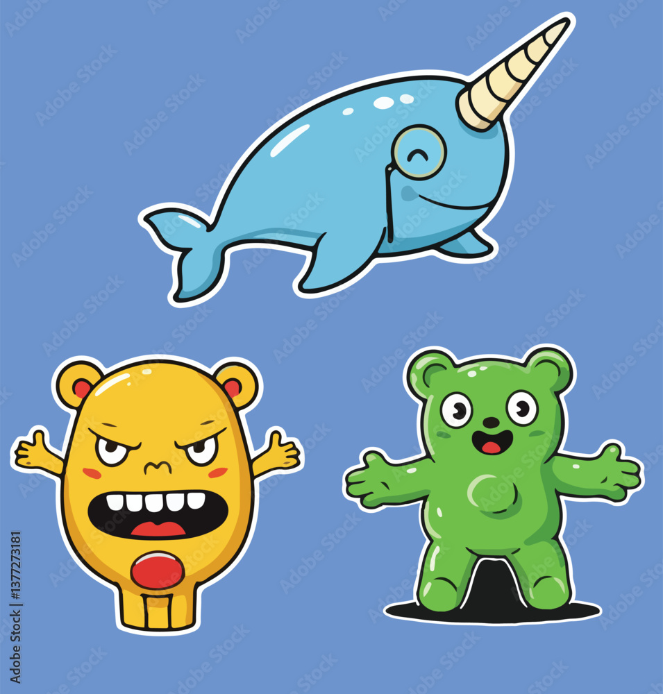 Obraz premium Whimsical Cartoon Creatures for Playful Branding pop stickers