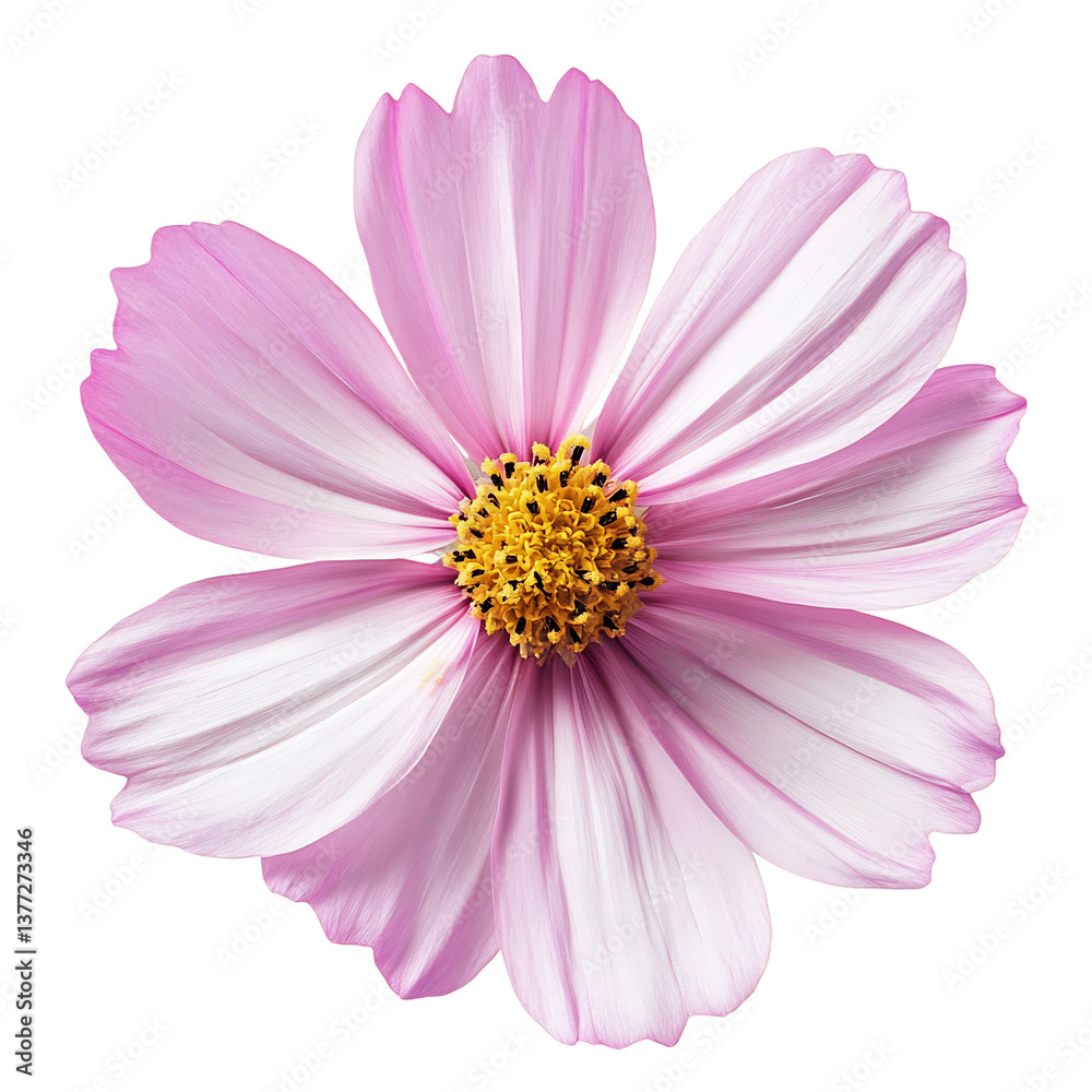 Soft Pink Cosmos Flower with Delicate Feathery Petals Isolated on Transparent Background Soft Pink Cosmos Flower with Delicate Feathery Petals Isolated on Transparent Background