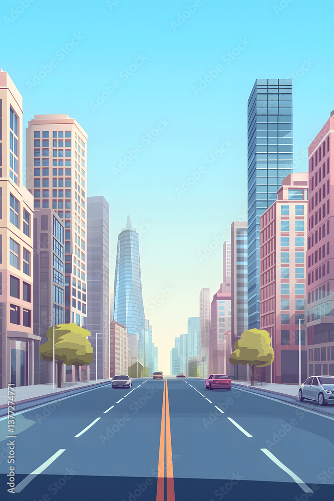 Obraz premium Flat City Skyline Illustration Background
