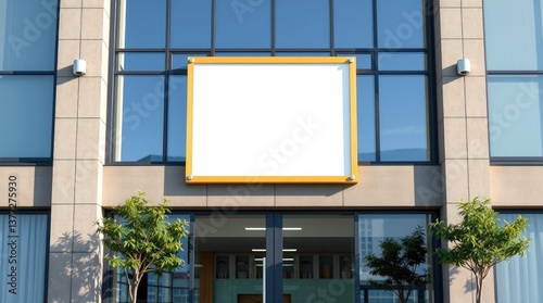 Blank signage on a building facade ready for branding