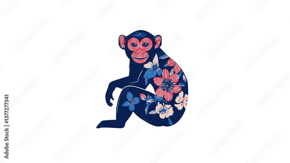 Floral Monkey Design A Vibrant Illustration of a Primate Adorned with Blossoms Floral Monkey Design A Vibrant Illustration of a Primate Adorned with Blossoms