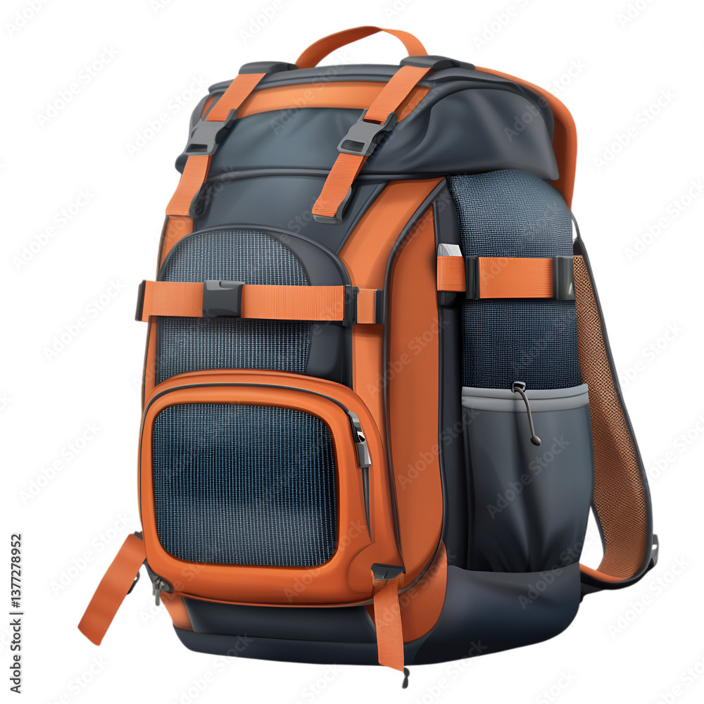 Fototapeta premium Compact travel backpack with adjustable straps, isolated on transparent background