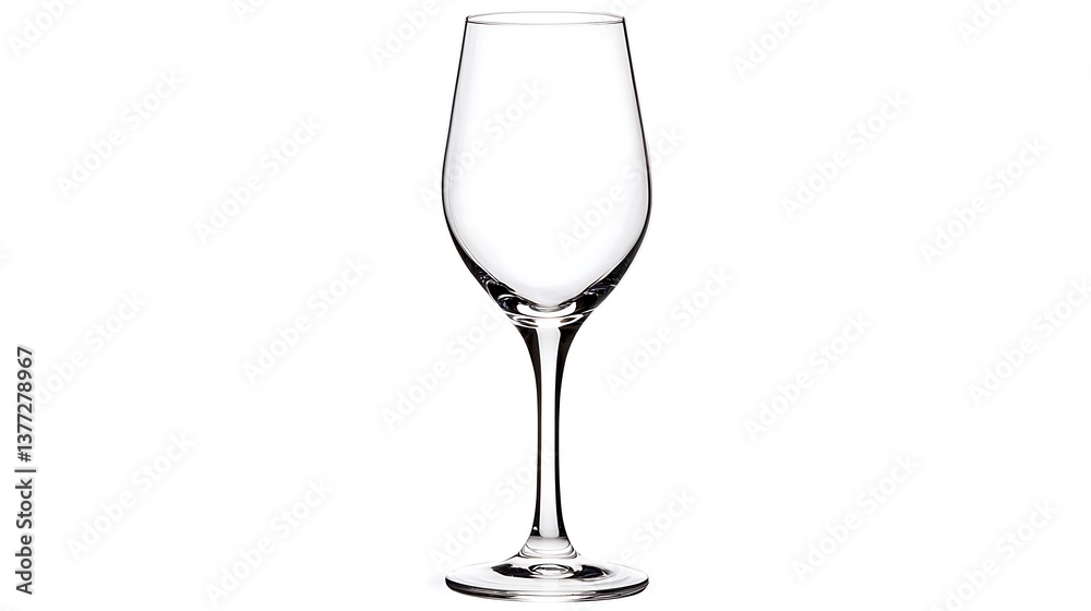 A clear wine glass standing upright on a white background studio A clear wine glass standing upright on a white background studio