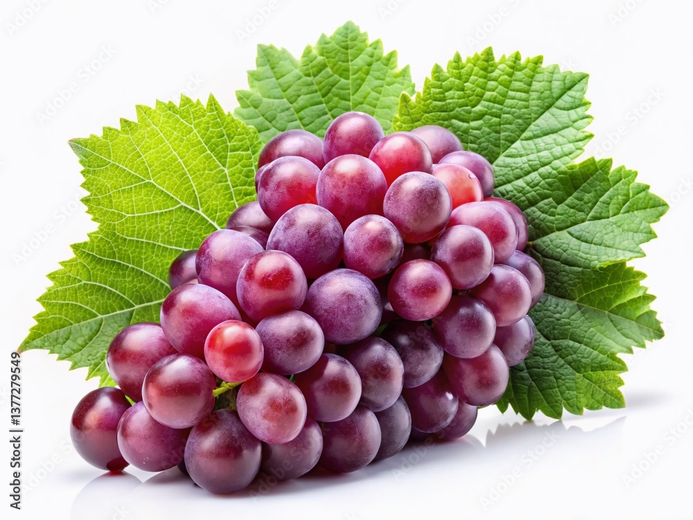 Fototapeta premium Lush Green Grapes with Leaf - Fresh Fruit Stock Photo
