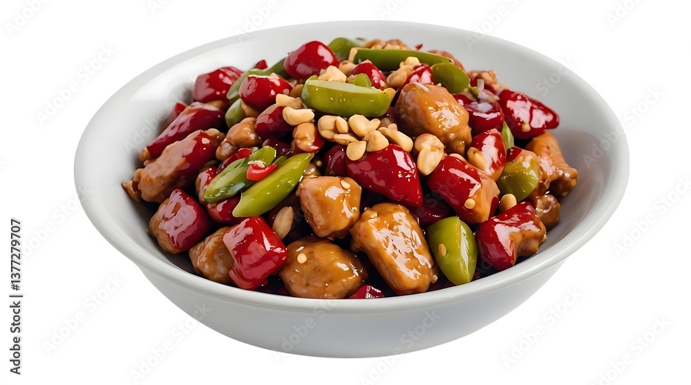 Kung Pao Chicken Stir-Fry in White Bowl........... Kung Pao Chicken Stir-Fry in White Bowl...........
