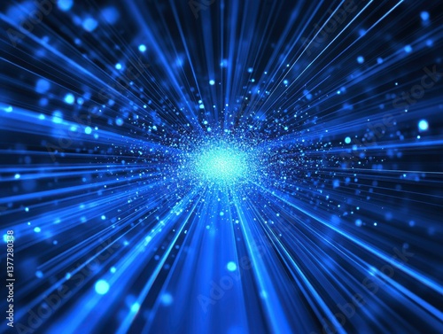 Abstract Blue Light Burst with Radiating Lines and Particles