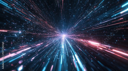 Abstract representation of hyperspace travel with light streaks and stars