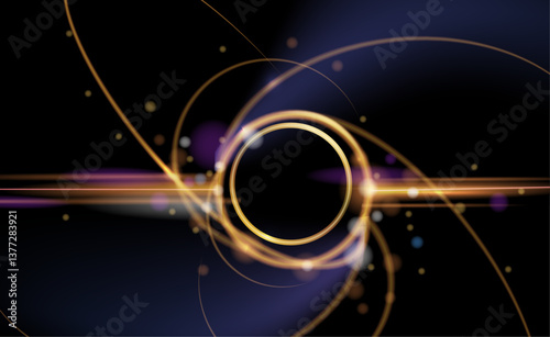 Illustration vector abstract chaos, gold wave line pattern, flow line and particle dot on dark color background. Modern futuristic, design for background. Digital high tech, energy technology concept