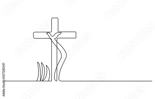 Pentecost Sunday concept one line drawing