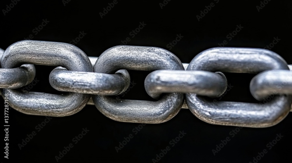 Close Up of a Grey Metal Chain Against a Black Background Close Up of a Grey Metal Chain Against a Black Background