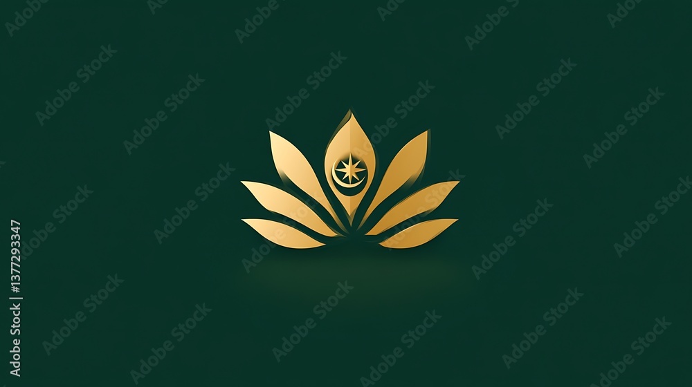 A golden lotus flower emblem displayed against a dark green background