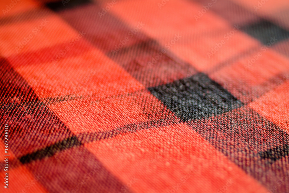 Textile background with a checkered red napkin Textile background with a checkered red napkin