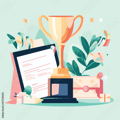 Corporate Recognition Flat Lay Illustration, Incentives