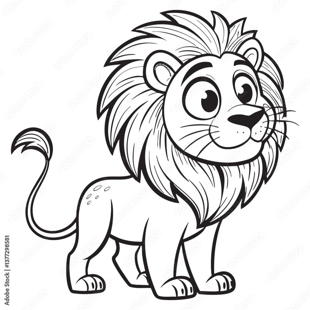 Fototapeta premium Cute Cartoon Lion doodle drawing vector illustration