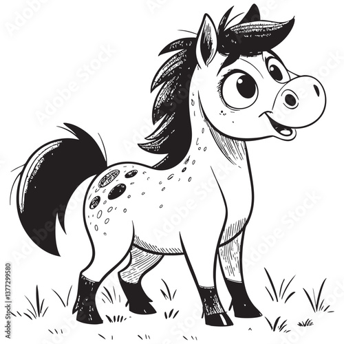 Cute Cartoon Horse Character doodle drawing vector illustration