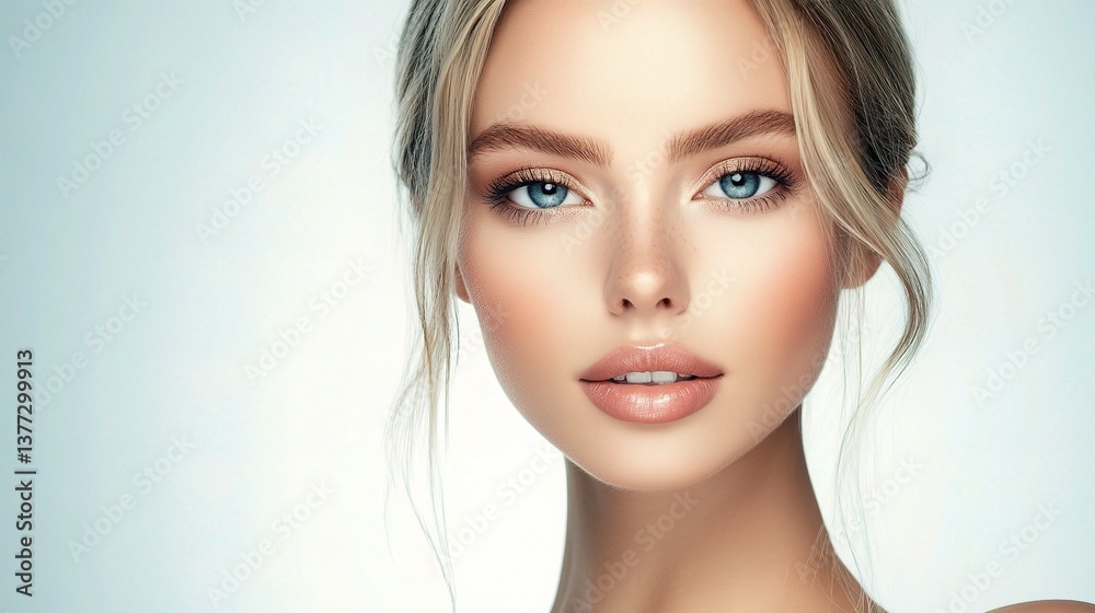 Naklejka premium High Fashion Portrait of Blonde Woman with Flawless Skin and Makeup