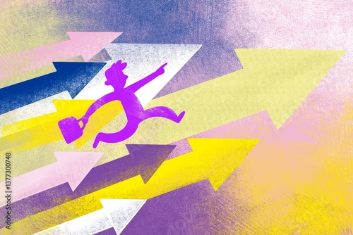 Businessman running up the arrows