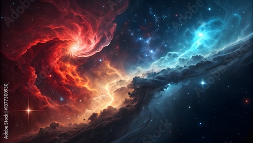 Cosmic Nebula Showcases Vibrant Colors and Swirling Gases in Deep Space at Night
