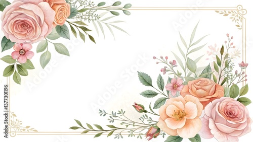 Elegant Floral Arrangement Featuring Soft Colored Roses and Greenery for Decor or Invitations