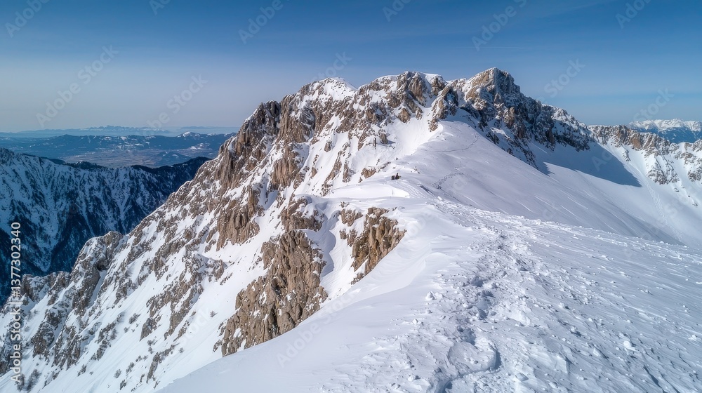 Obraz premium Snowy mountain peak landscape in winter