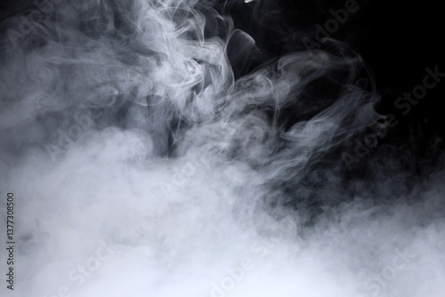 set white smoke, and abstract isolated on a black background. concept of texture fog effect, and cloud for design air pollution, element smog