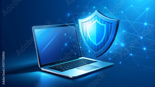 Laptop with blue background