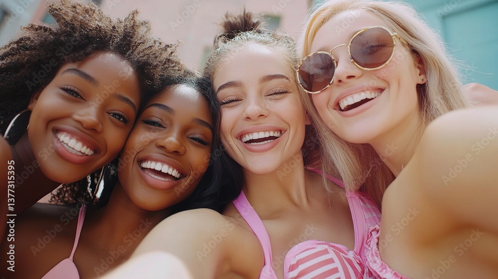 Fototapeta premium Joyful Multiracial Friends Enjoying a Fun Group Selfie Moment