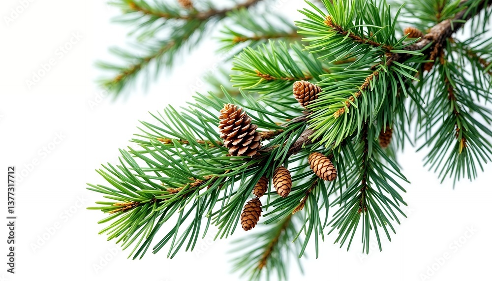 Fir Branch with Cones Isolated on White Background for Decoration Fir Branch with Cones Isolated on White Background for Decoration