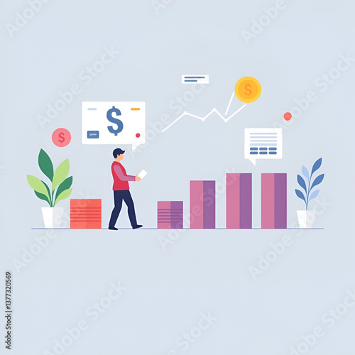 Strategic financial management flat design side view financial theme render Triadic Color Scheme