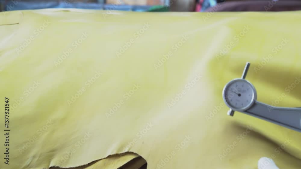 Measuring the quality of leather by measuring the thickness to ensure it is the same at every point