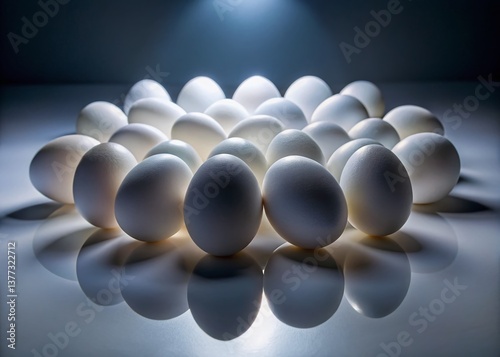 Minimalist Night Photography: White Eggs Abstract Pattern on White Surface