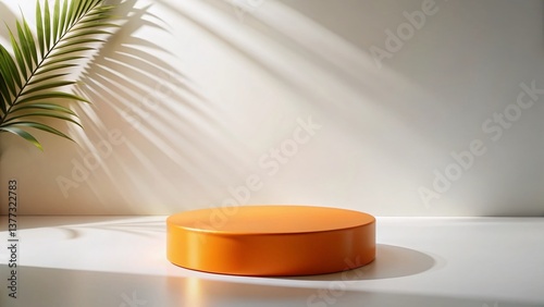 Minimalist Orange Podium: Empty Cosmetic Display Stand, 3D Product Presentation Platform, Beauty Stage, Abstract Background