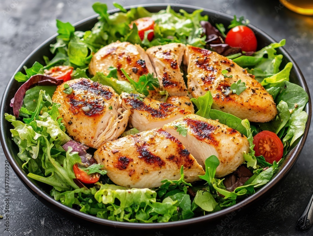 Grilled Chicken Breast Salad with Cherry Tomatoes and Mixed Greens Grilled Chicken Breast Salad with Cherry Tomatoes and Mixed Greens
