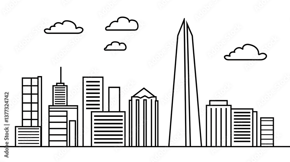 Obraz premium A city skyline with a tall building in the middle