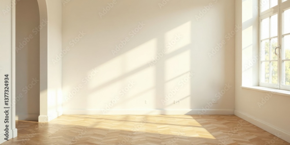 Empty Room with Sunlight Streaming Through Window and Hardwood Floor Empty Room with Sunlight Streaming Through Window and Hardwood Floor
