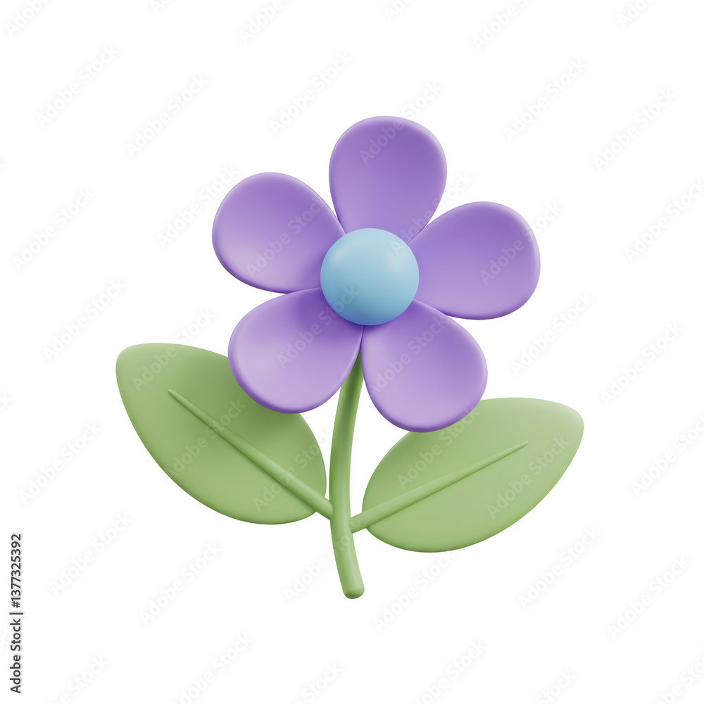 Pastel Purple Flower with Green Leaves 3D Render Pastel Purple Flower with Green Leaves 3D Render