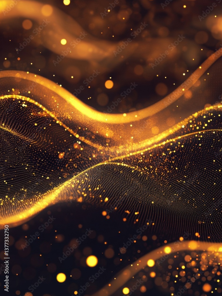 Golden Particles Forming Wavy Patterns on a Dark Background Golden Particles Forming Wavy Patterns on a Dark Background