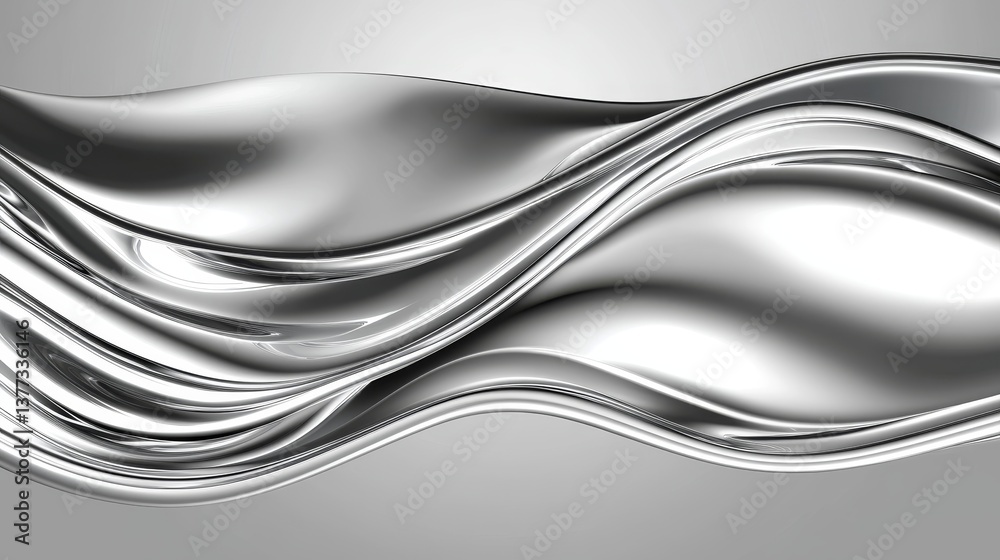 Obraz premium Abstract metallic waves with fluid silver curves on smooth background