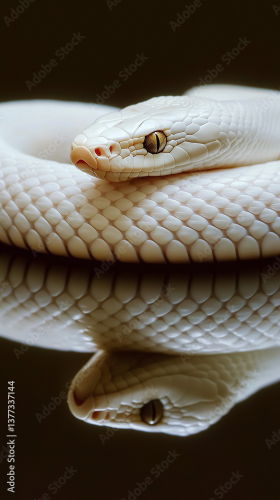 Fototapeta premium white predatory snake with matte skin, in luxury photography