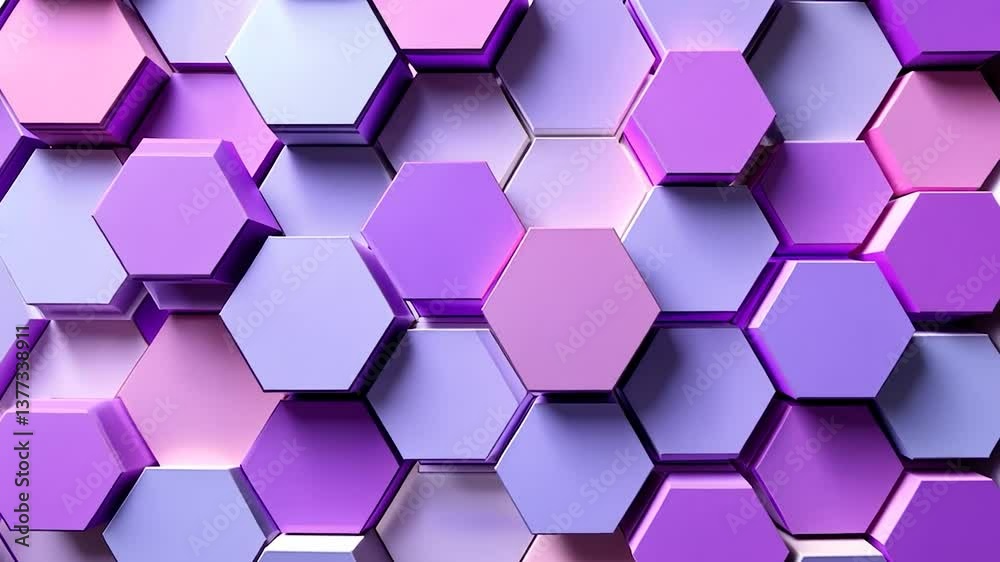Abstract 3D hexagonal pattern in shades of purple and pink