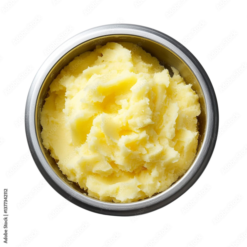 Creamy butter in silver container, perfect for cooking and baking Creamy butter in silver container, perfect for cooking and baking