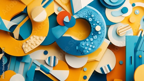 A vibrant and colorful abstract composition with geometric shapes