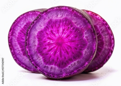 Night Photography: Vibrant Purple Yam Cross Section, Isolated on Black Background