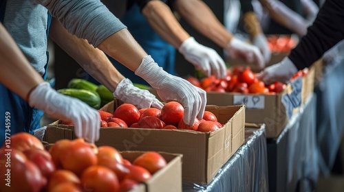 Volunteers Assisting at Charity Event Distributing Fresh Produce