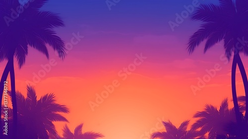Silhouette Palm Trees at Vibrant Sunset Sky