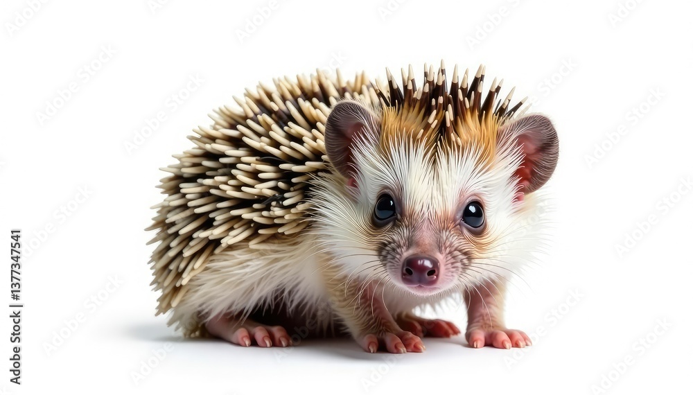Tiny hedgehog curled, isolated on pure white background, animal portrait, vector Tiny hedgehog curled, isolated on pure white background, animal portrait, vector