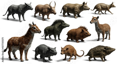 Prehistoric Mammals Collection Diverse Extinct Creatures 3D Render