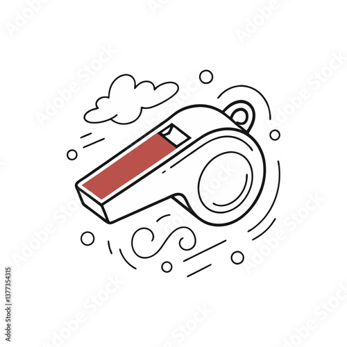 Vector illustration of a whistle with dynamic lines and playful accents, ideal for sports, alerts, or coaching-themed designs.